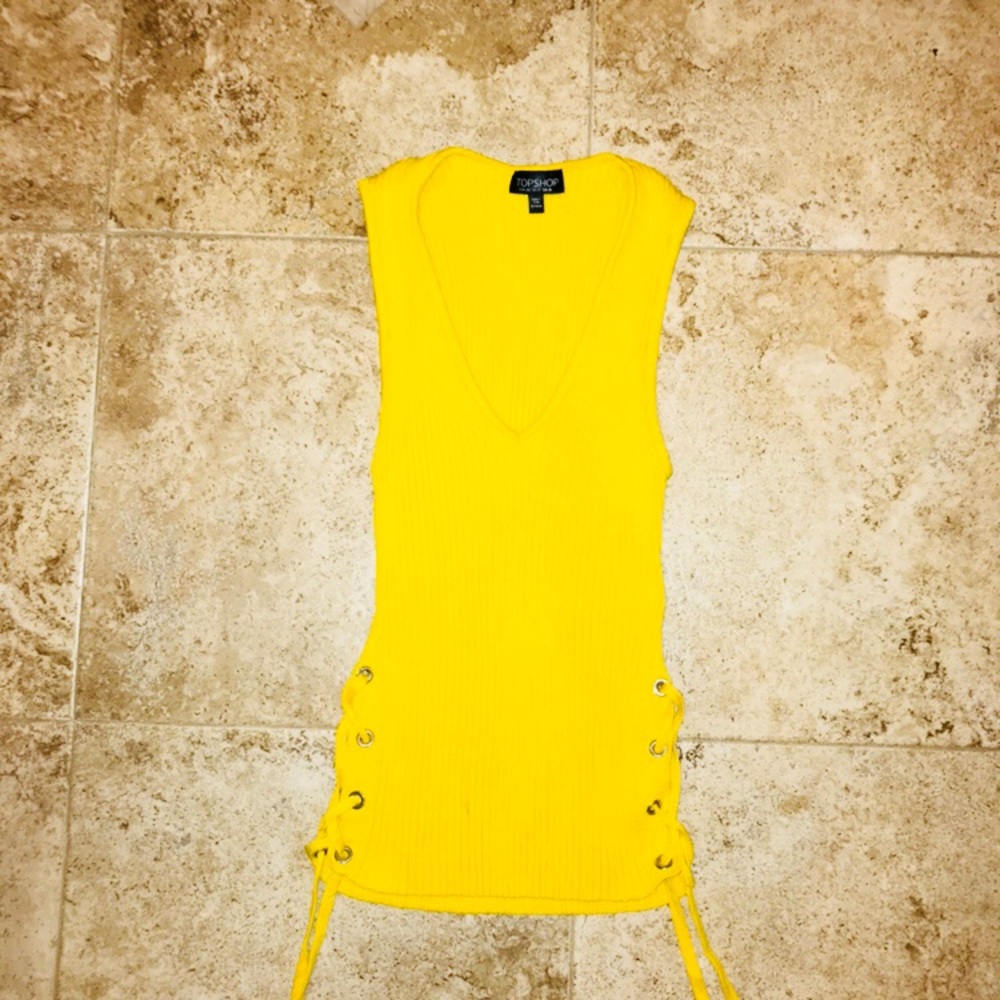 TOPSHOP Yellow Side lace Up tank top NWOT
